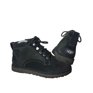 UGG Bethany Black Suede Lace Up Ankle Boots Womens US 7 Sheepskin Winter Casual